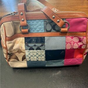 Coach Patchwork Signature Satchel - Brown, Pink, Blue, Black, Cream